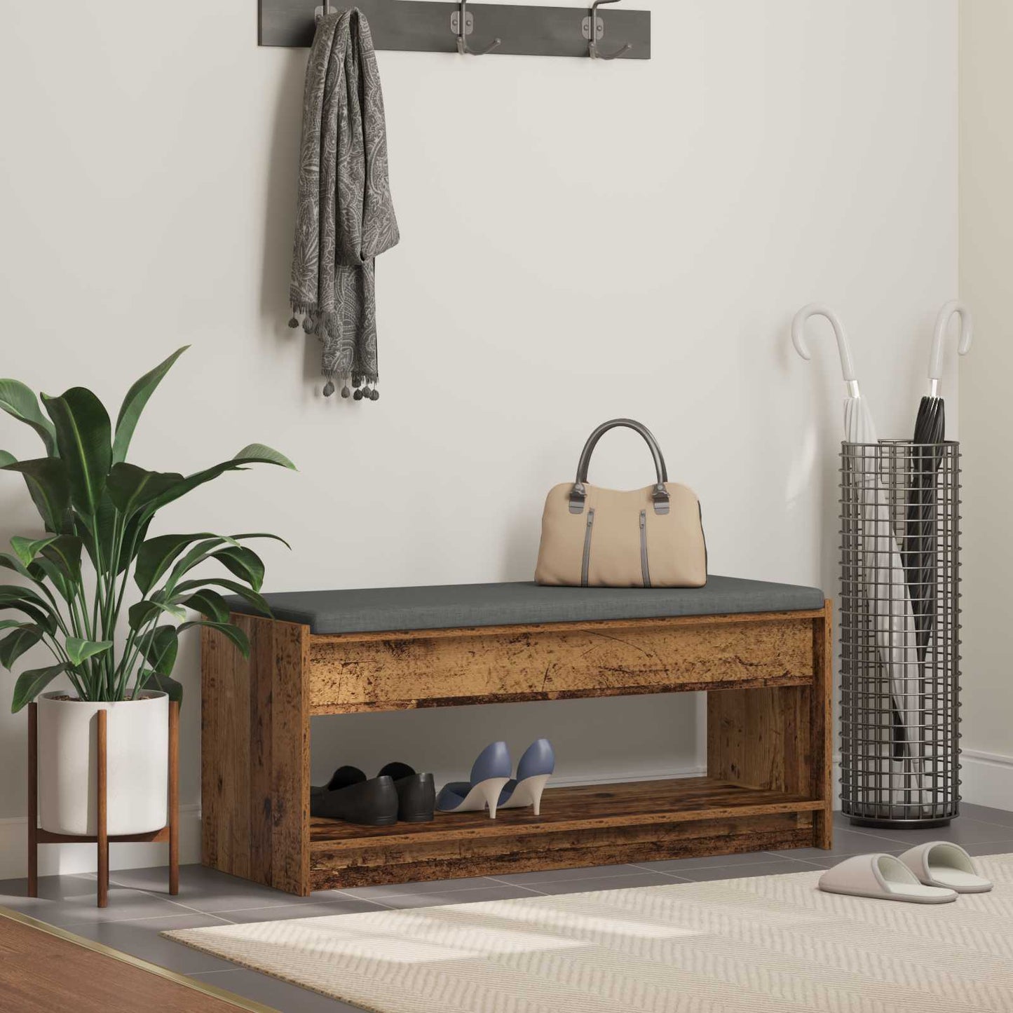 Panca per ingresso con cuscino Legno vecchio 103 x 38 x 45 cm | homemem39