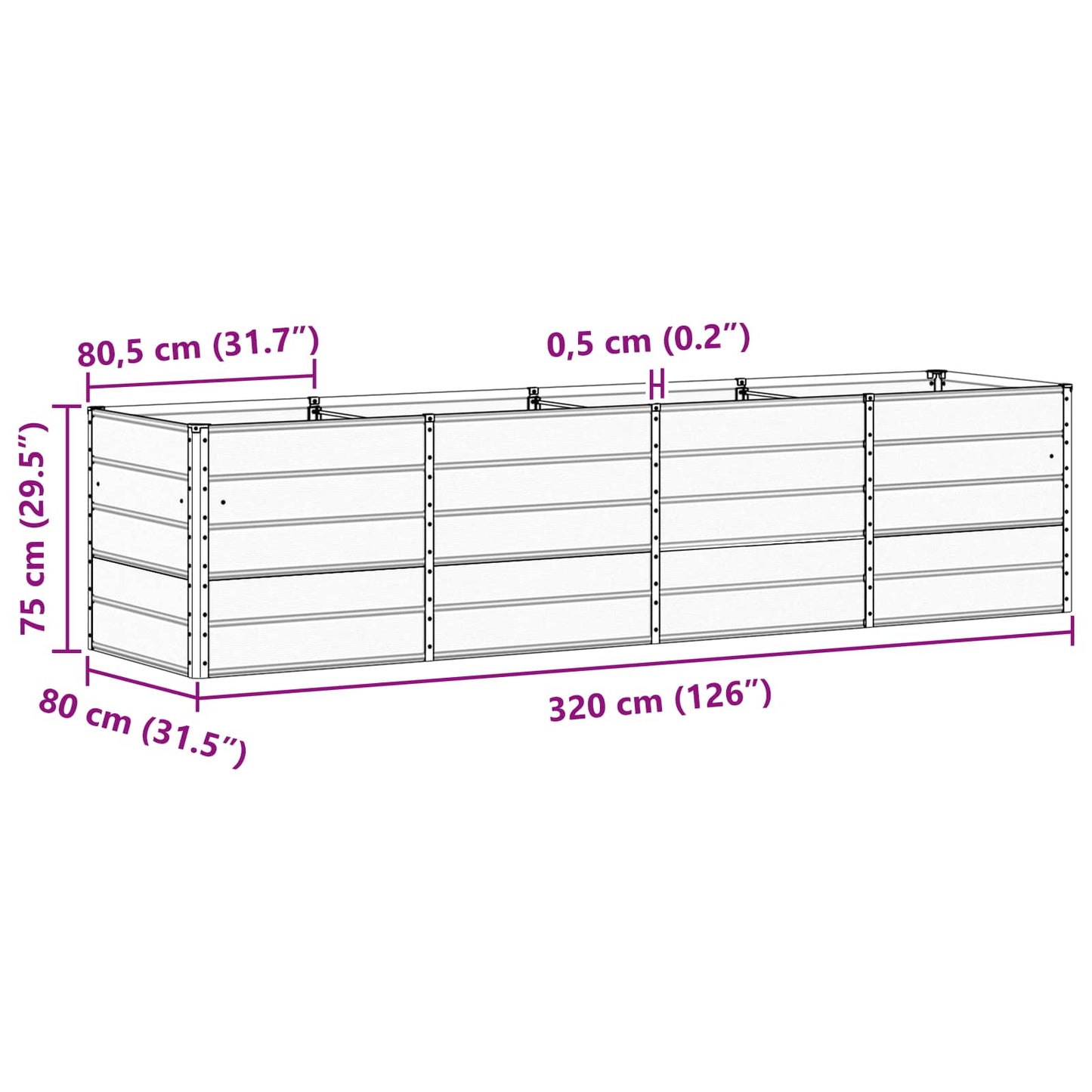 Fioriera Grigio chiaro 240 x 80 x 75 cm Acciaio