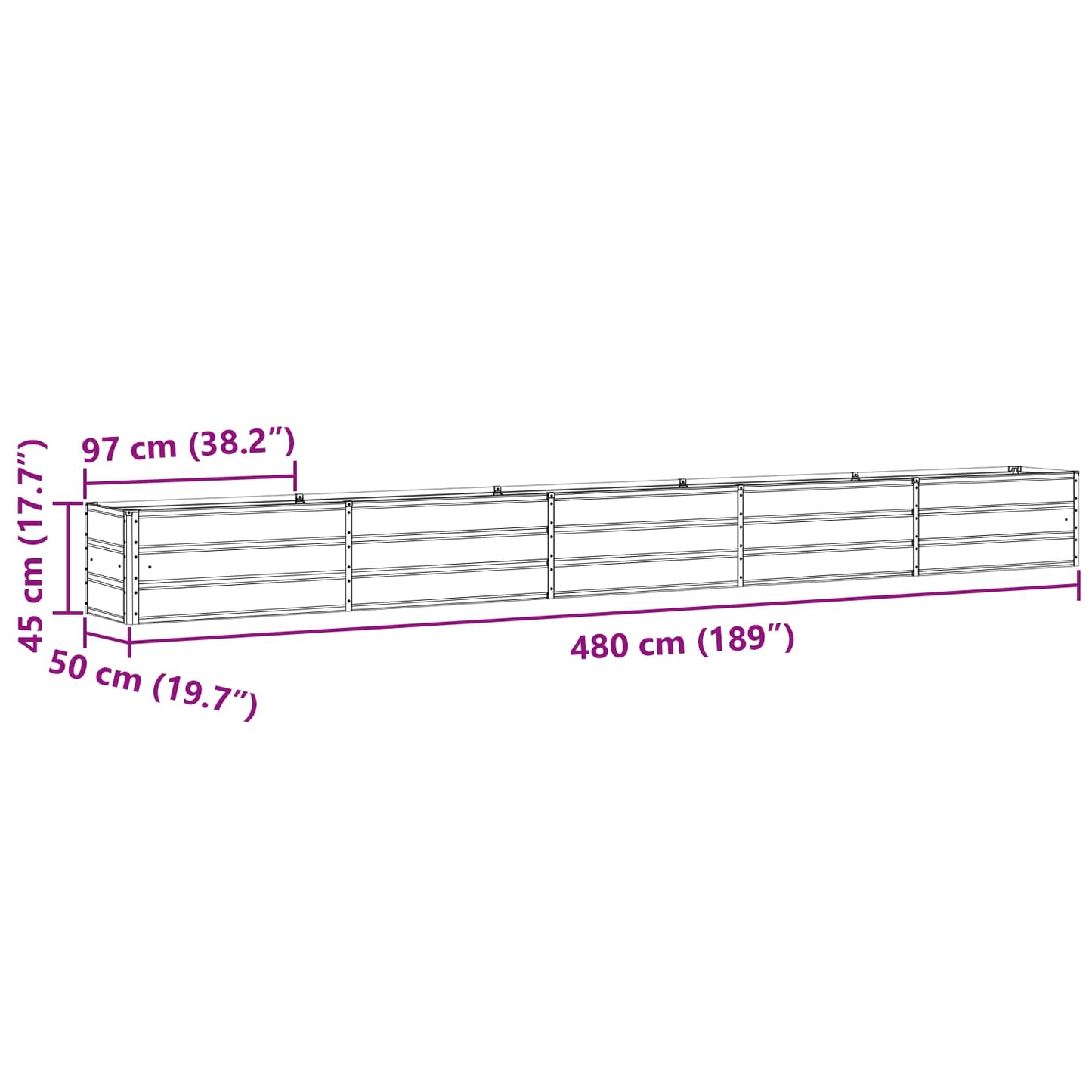 Fioriera Grigio chiaro 480 x 50 x 45 cm Acciaio zincato