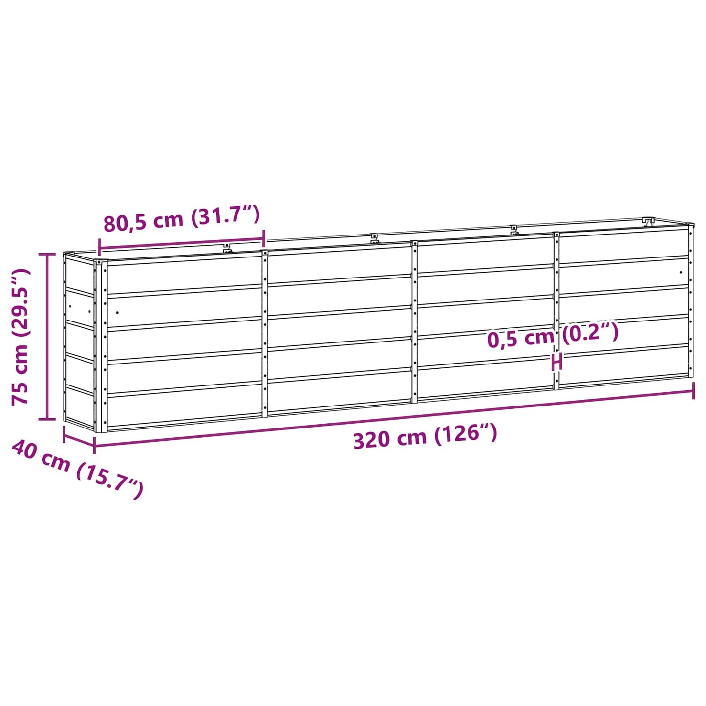 Fioriera Antracite 160 x 40 x 75 cm Acciaio