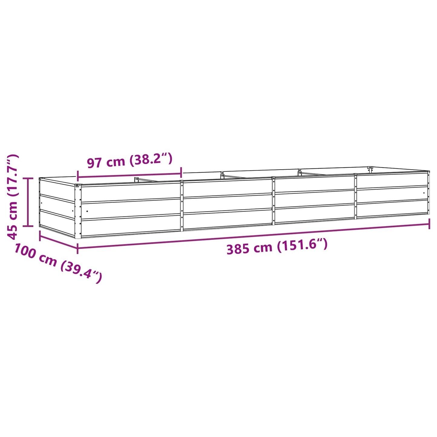 Fioriera Antracite 385 x 100 x 45 cm Acciaio zincato
