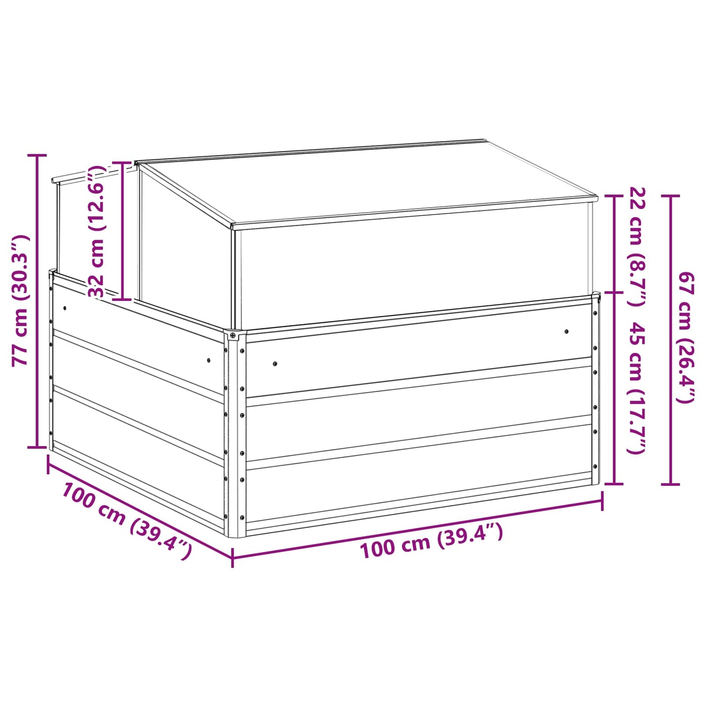 Fioriera Antracite 100 x 100 x 77 cm Acciaio zincato