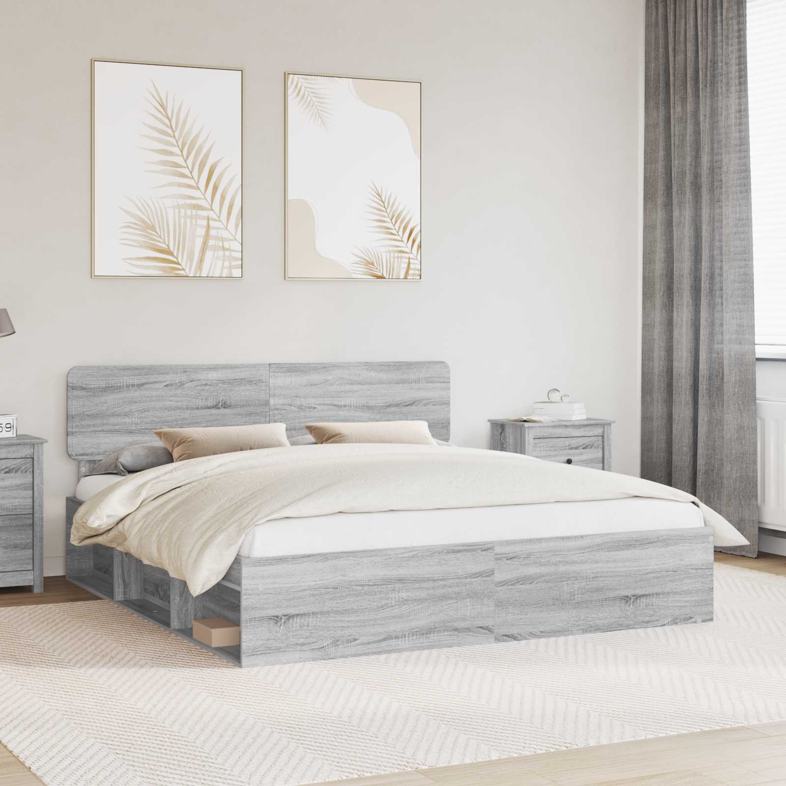 Struttura del letto Grigio Sonoma 200 x 200 cm Pino massello | homemem39