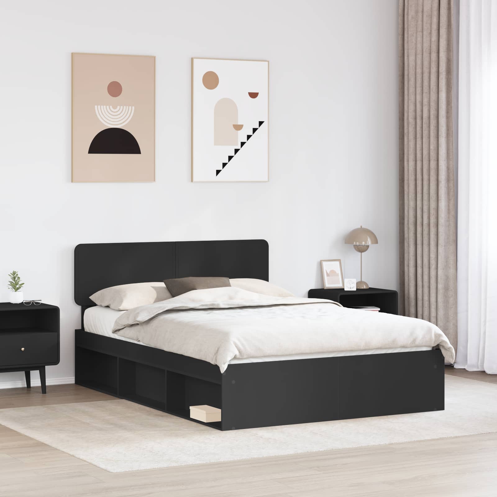 Struttura del letto Nero 150 x 200 cm Pino massello | homemem39