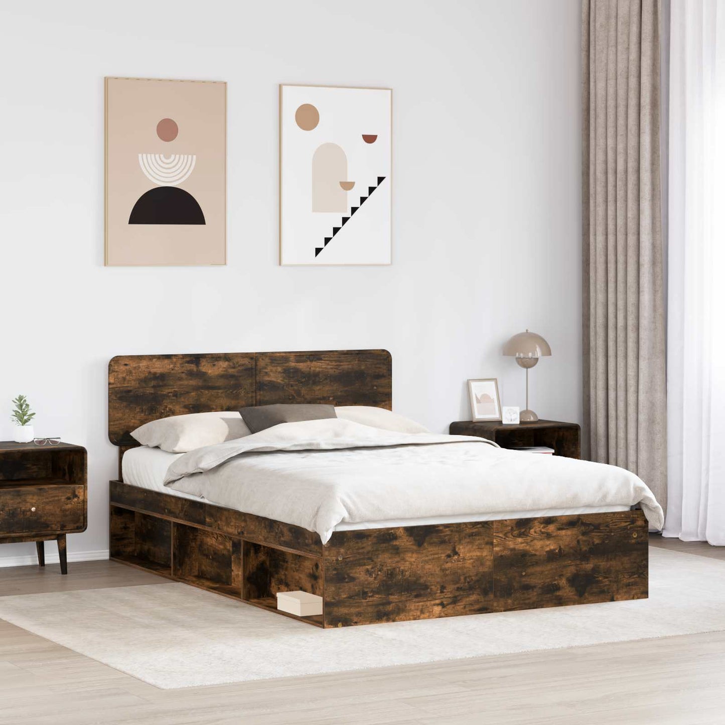 Struttura del letto Rovere fumé 150 x 200 cm Pino massello | homemem39