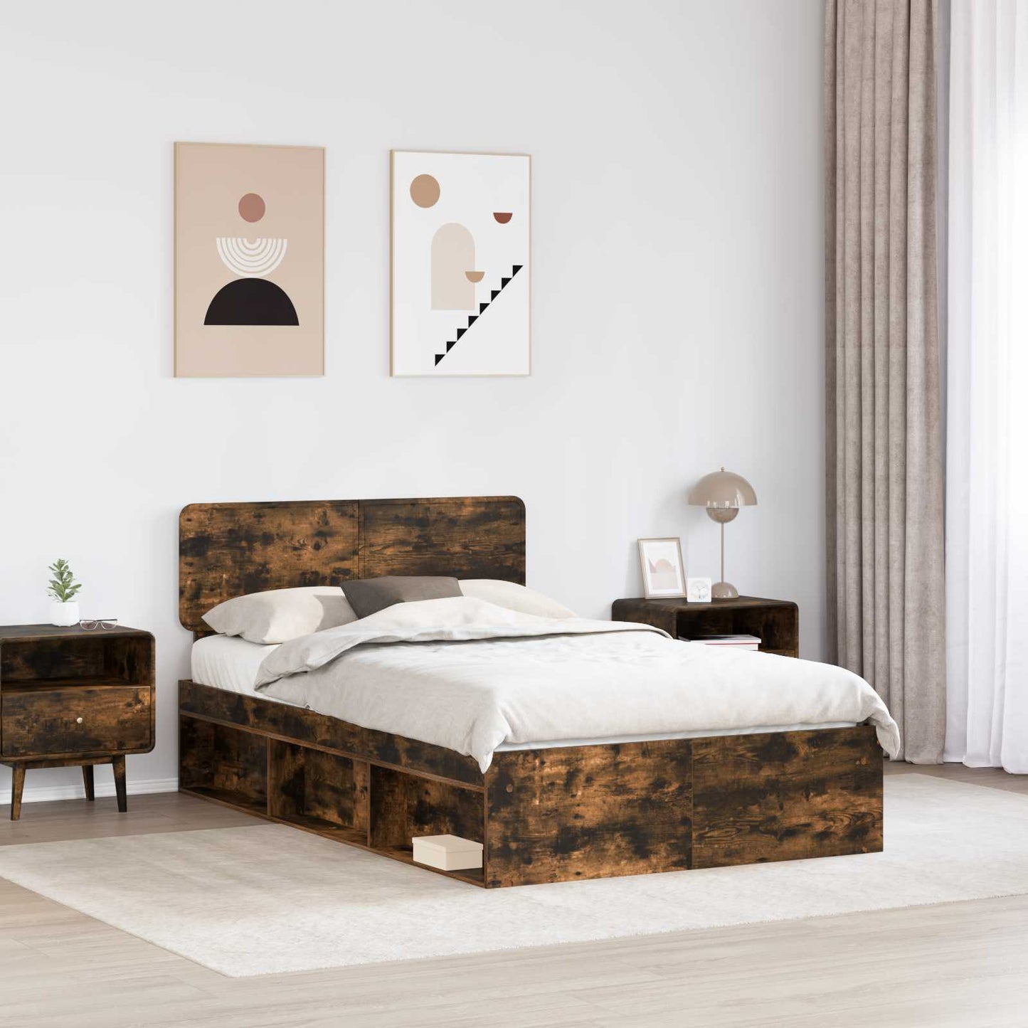 Struttura del letto Rovere fumé 120 x 190 cm Pino massello | homemem39