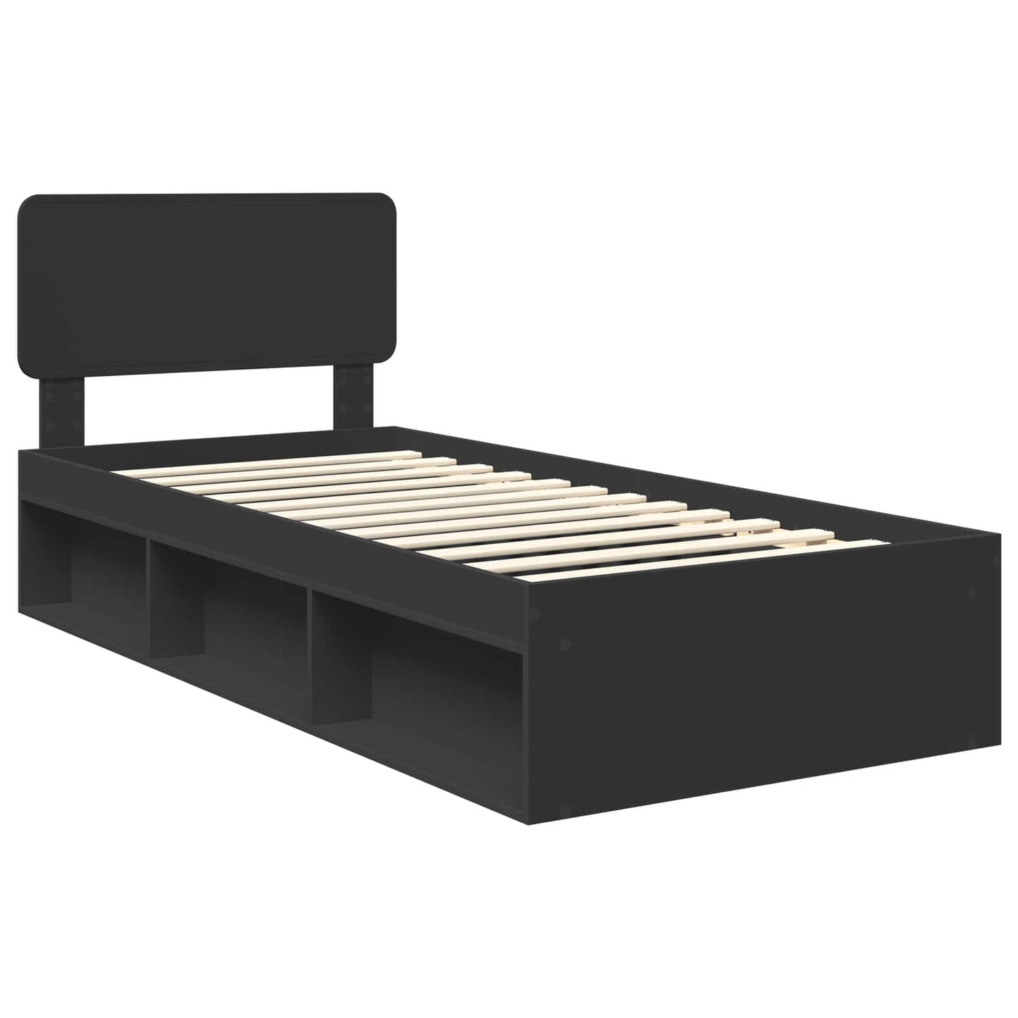 Struttura del letto con testiera Nero 90 x 200 cm Pino massello | homemem39