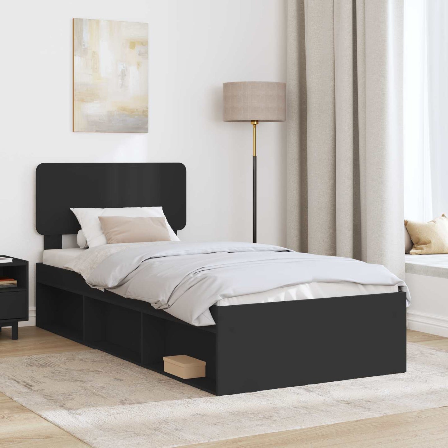 Struttura del letto con testiera Nero 90 x 190 cm Pino massello | homemem39