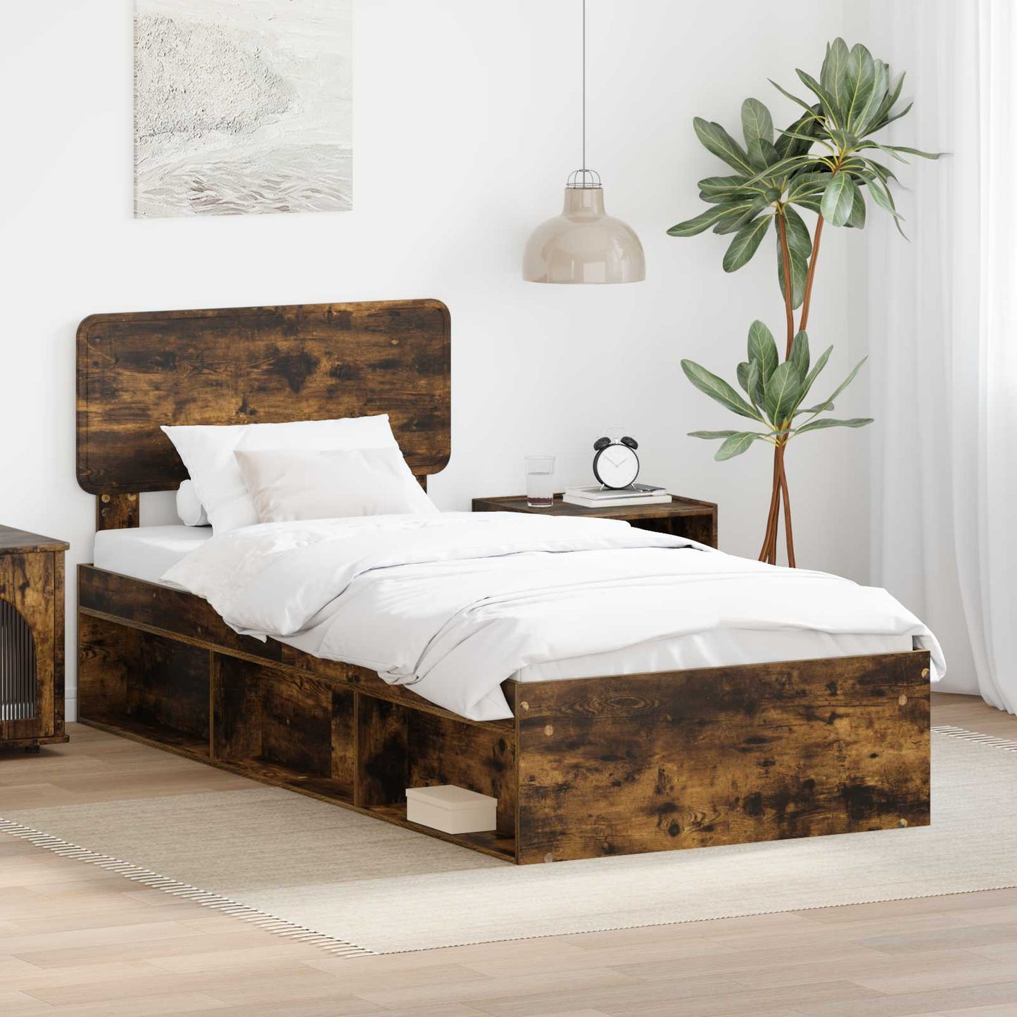 Struttura del letto Rovere fumé 75 x 190 cm Pino massello | homemem39