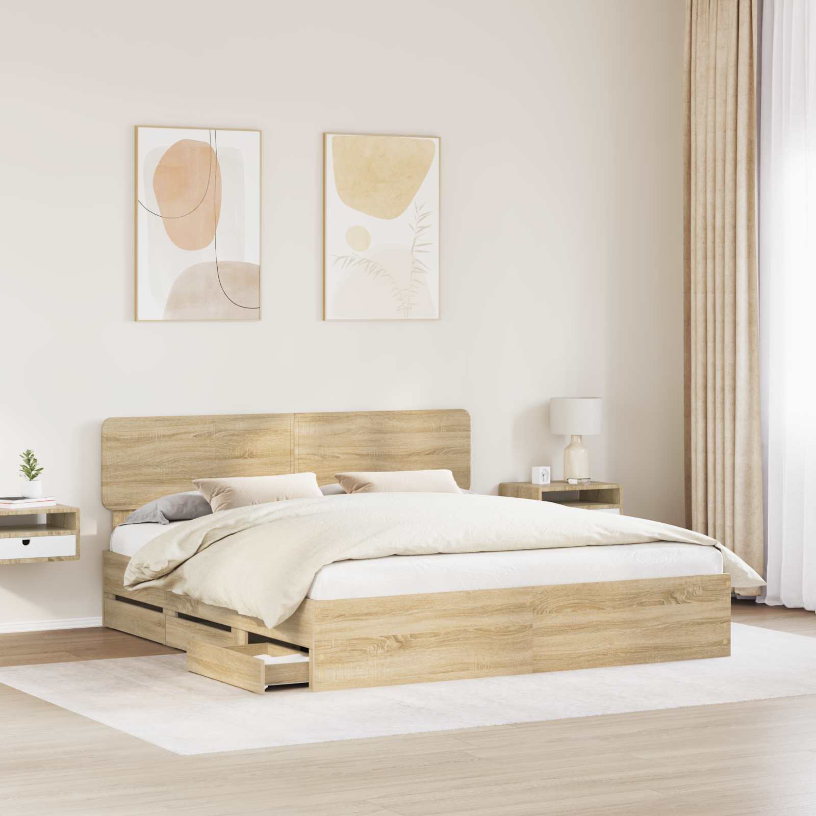 Struttura del letto con cassetto Rovere Sonoma 200 x 200 cm | homemem39