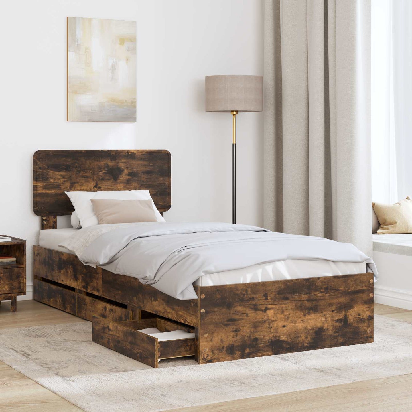 Struttura del letto con cassetto Quercia Affumicata 90 x 190 cm | homemem39
