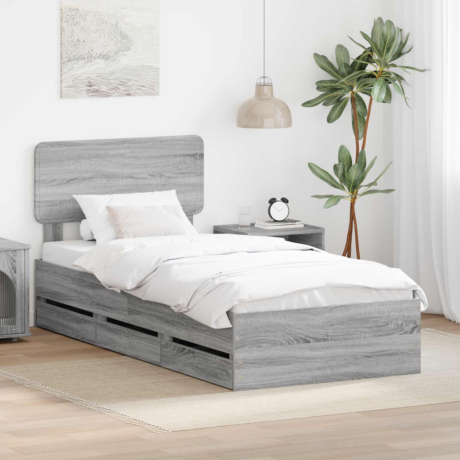 Struttura del letto con cassetto Sonoma grigia 90 x 190 cm | homemem39