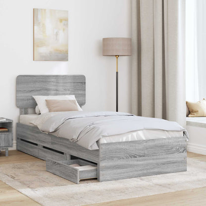 Struttura del letto con cassetto Sonoma grigia 90 x 190 cm | homemem39