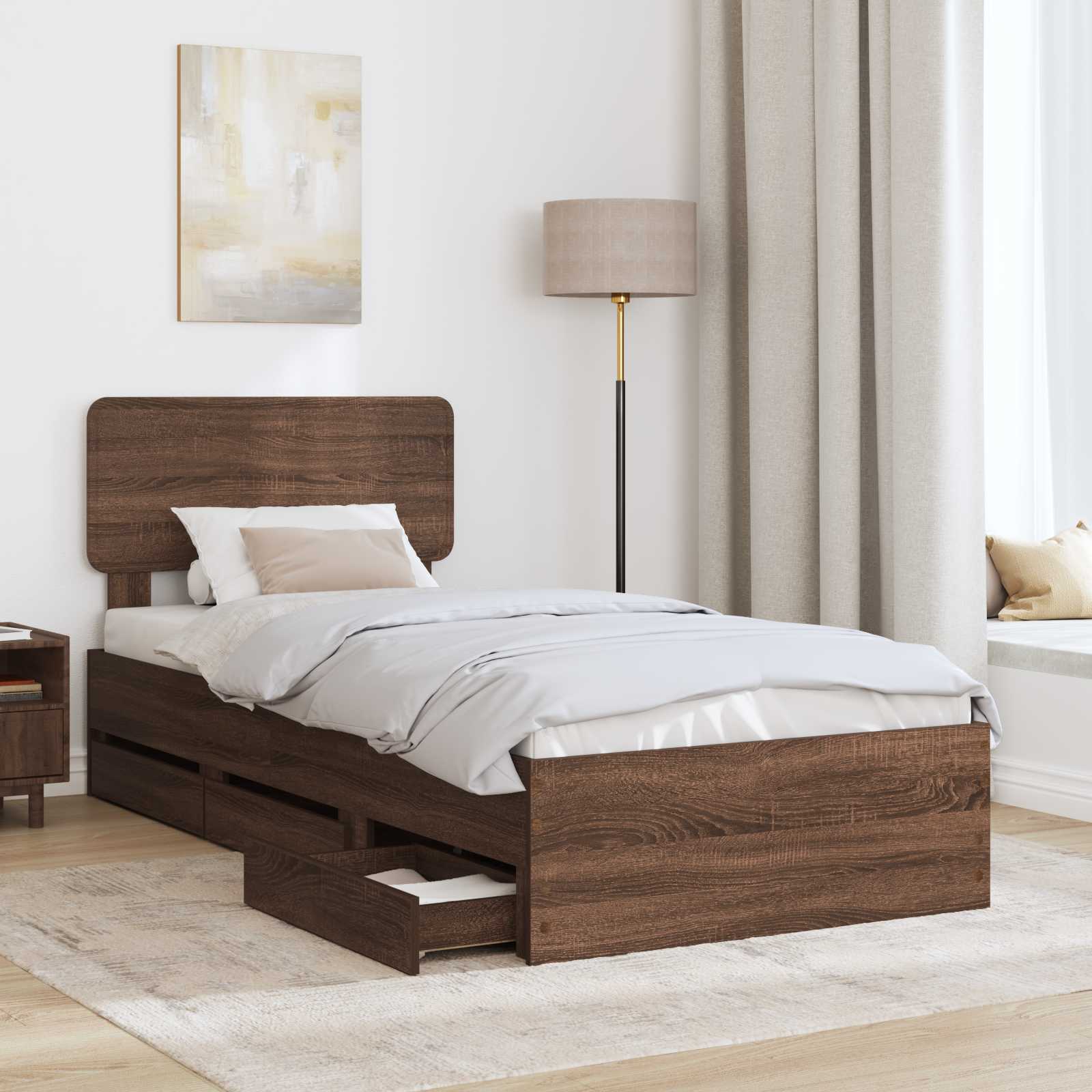 Struttura del letto con cassetto Quercia marrone 90 x 190 cm | homemem39