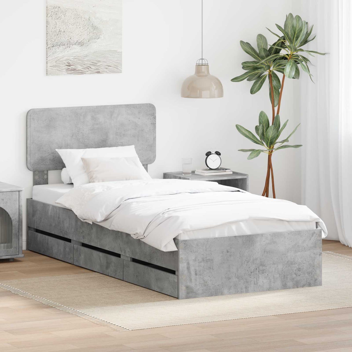 Struttura del letto con cassetto Grigio Cemento 75 x 190 cm | homemem39