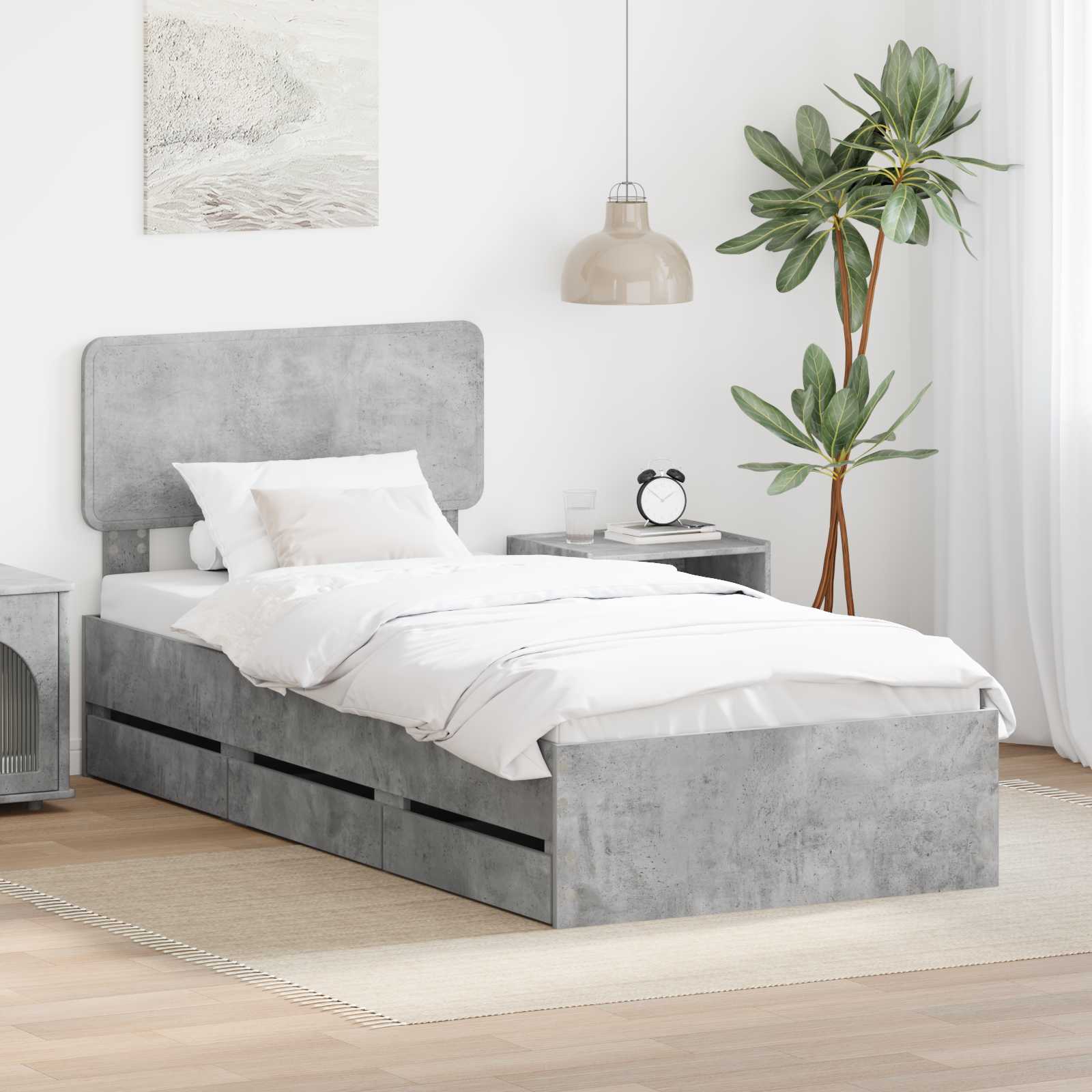 Struttura del letto con cassetto Grigio Cemento 75 x 190 cm | homemem39