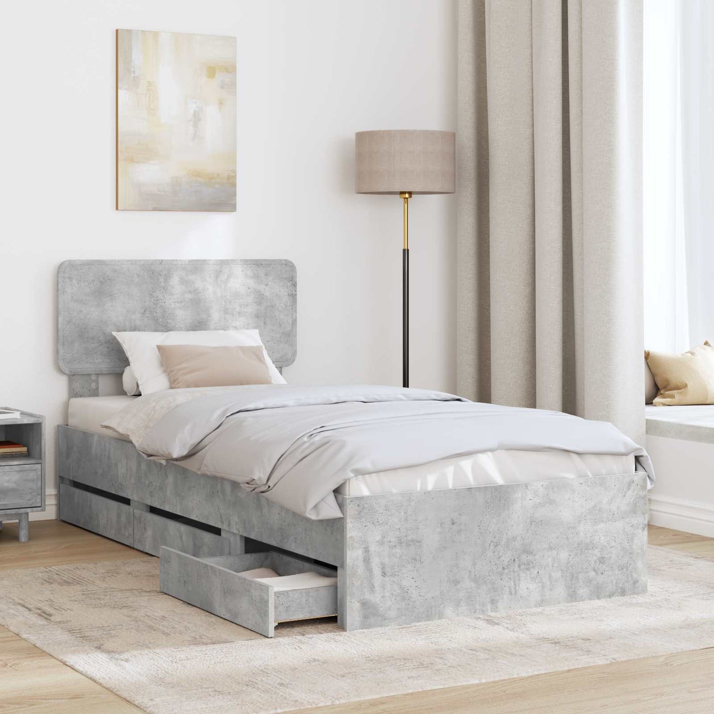 Struttura del letto con cassetto Grigio Cemento 75 x 190 cm | homemem39
