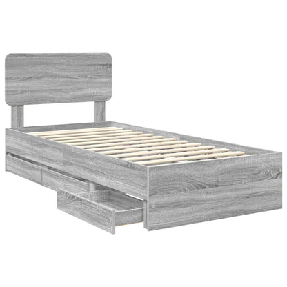 Struttura del letto con cassetto Sonoma grigia 75 x 190 cm | homemem39
