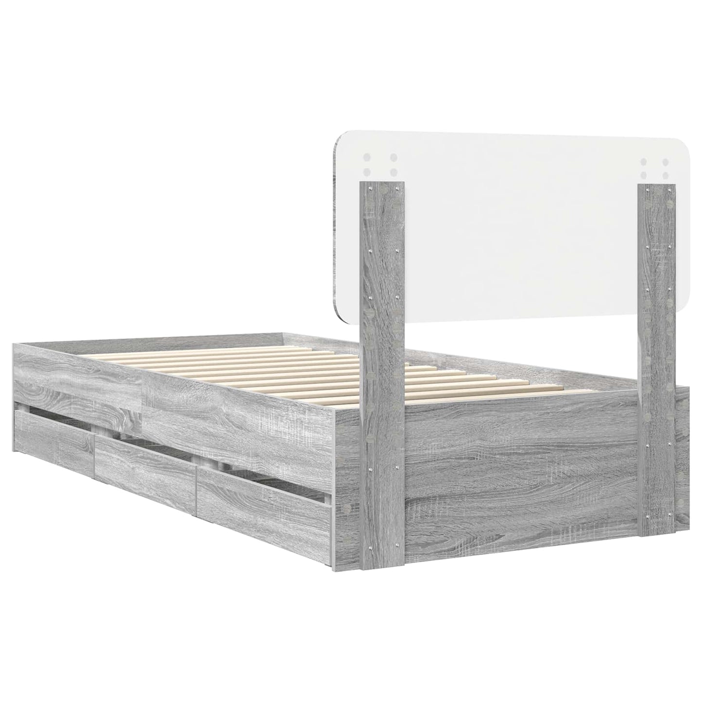 Struttura del letto con cassetto Sonoma grigia 75 x 190 cm | homemem39