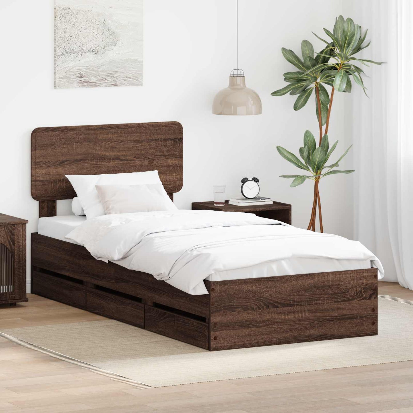 Struttura del letto con cassetto Quercia marrone 75 x 190 cm | homemem39