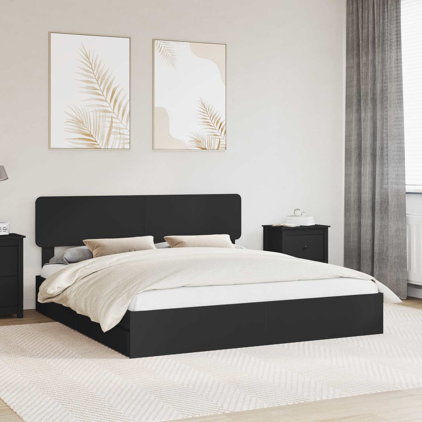 Letto con Contenitore Nero 200 x 200 cm Legno multistrato | homemem39