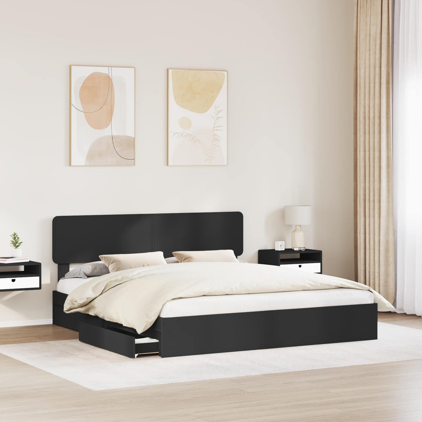 Letto con Contenitore Nero 200 x 200 cm Legno multistrato | homemem39