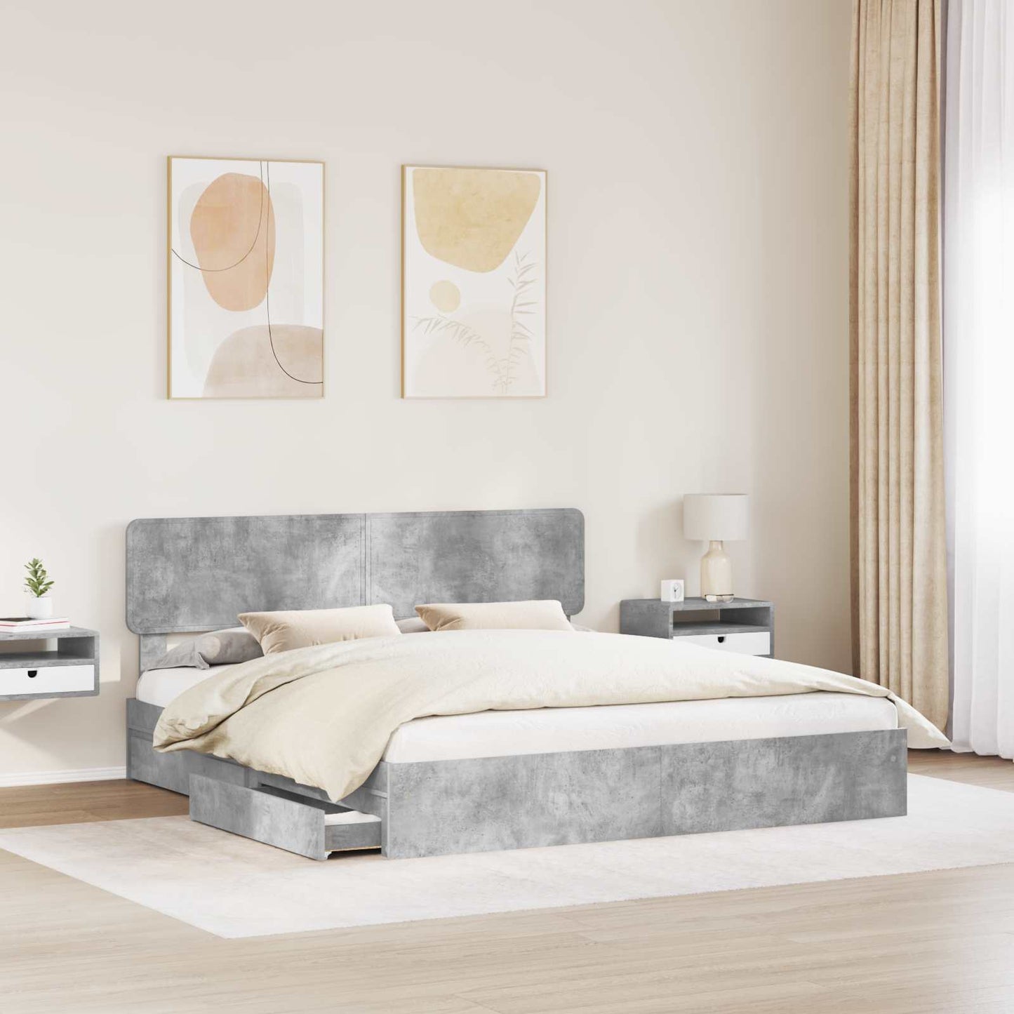 Letto con Contenitore con testiera Grigio cemento 200 x 200 cm | homemem39