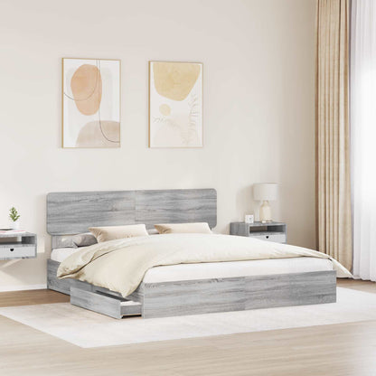 Letto con Contenitore con testiera Grigio Sonoma 200 x 200 cm | homemem39