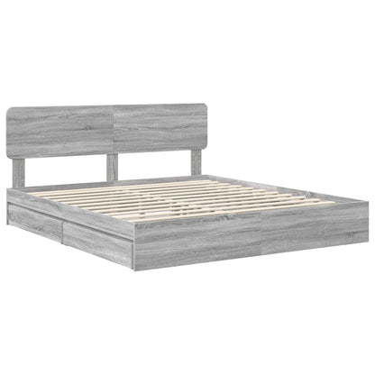 Letto con Contenitore con testiera Grigio Sonoma 200 x 200 cm | homemem39
