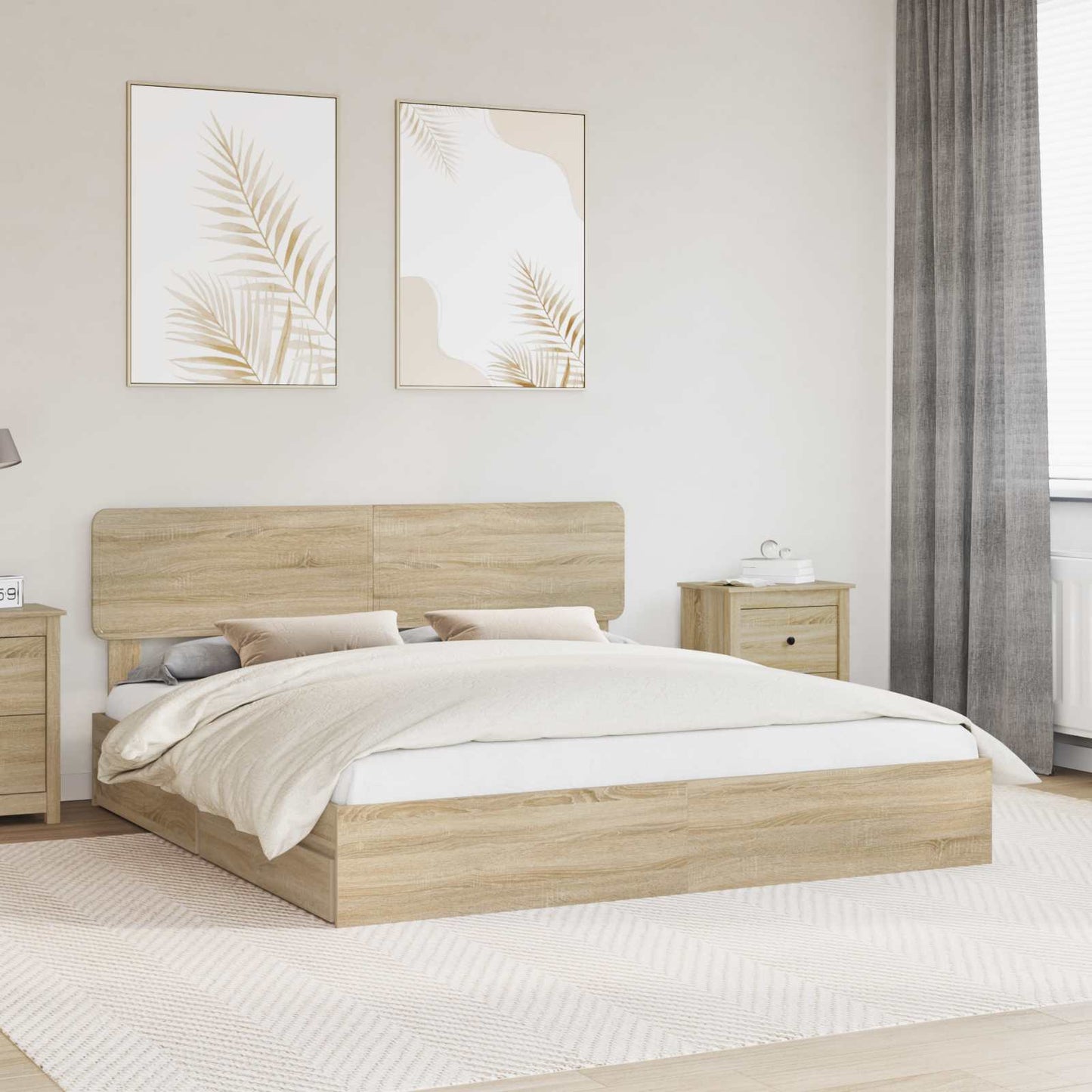 Letto con Contenitore con testiera Rovere Sonoma 180 x 200 cm | homemem39