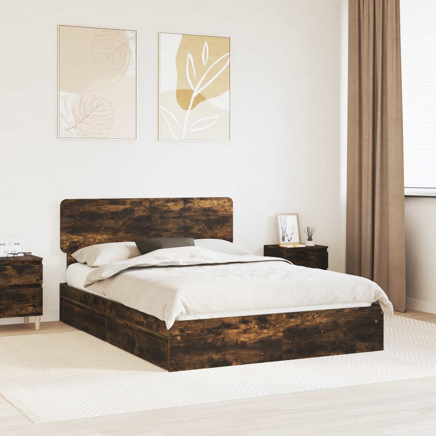 Letto con Contenitore con testiera Rovere fumé 160 x 200 cm | homemem39