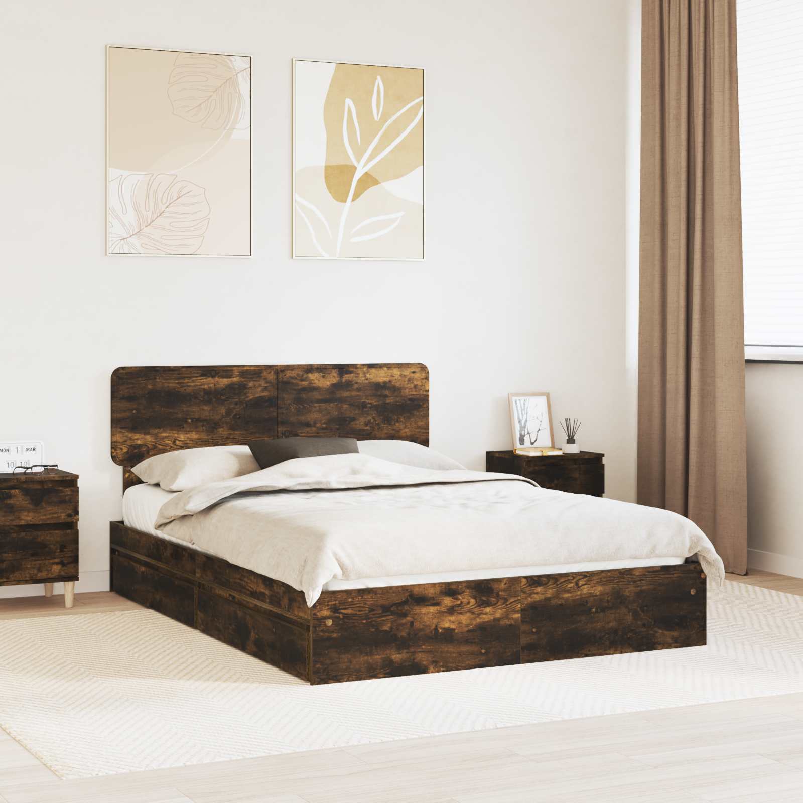 Letto con Contenitore con testiera Rovere fumé 160 x 200 cm | homemem39