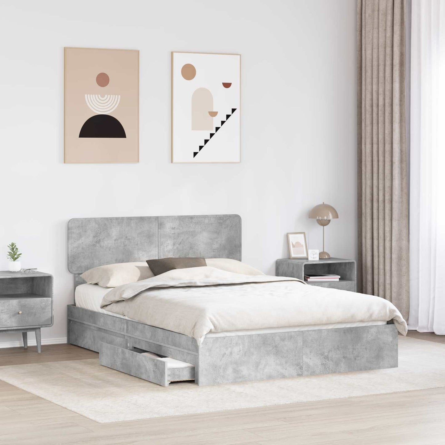 Letto con Contenitore con testiera Grigio cemento 150 x 200 cm | homemem39