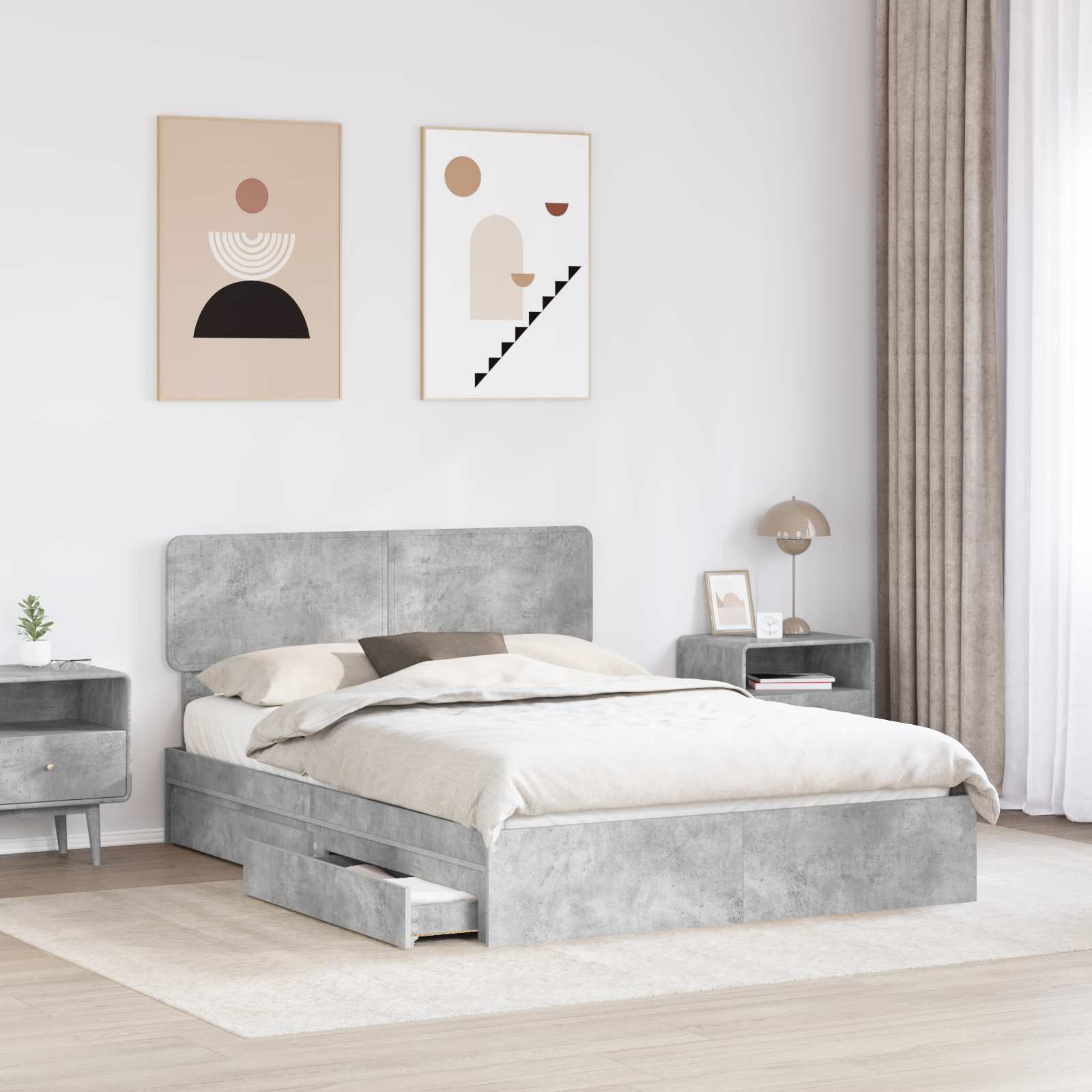 Letto con Contenitore con testiera Grigio cemento 150 x 200 cm | homemem39