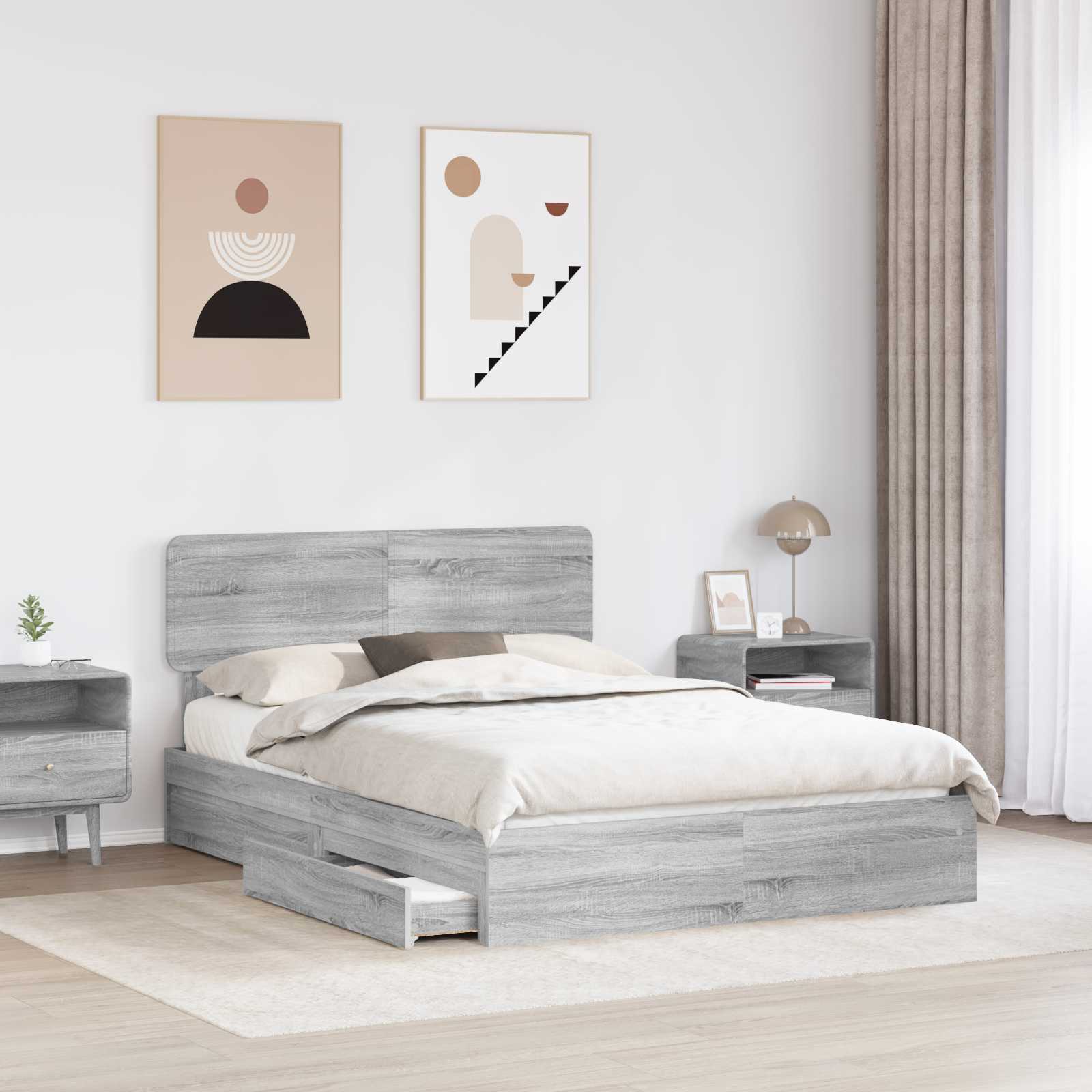 Letto con Contenitore con testiera Grigio Sonoma 150 x 200 cm | homemem39