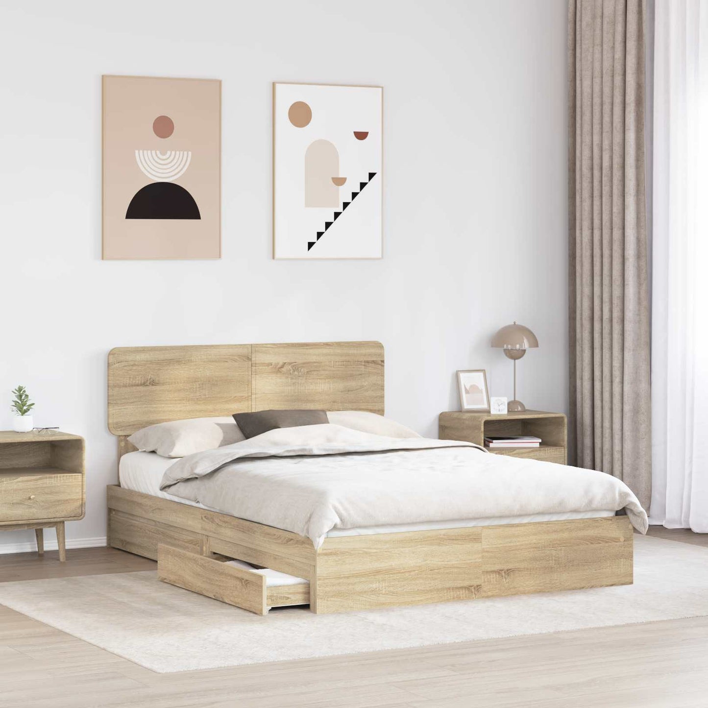 Letto con Contenitore con testiera Rovere Sonoma 140 x 190 cm | homemem39