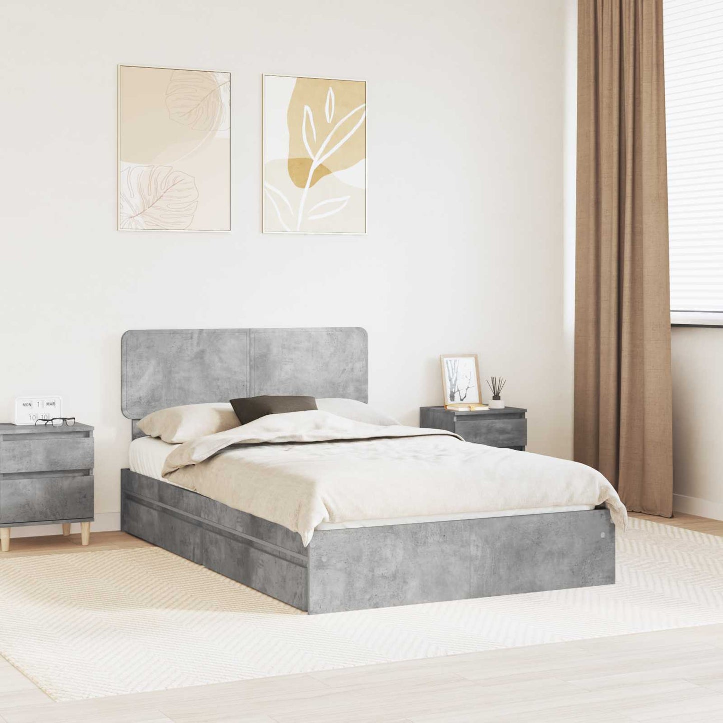 Letto con Contenitore con testiera Grigio cemento 135 x 190 cm | homemem39