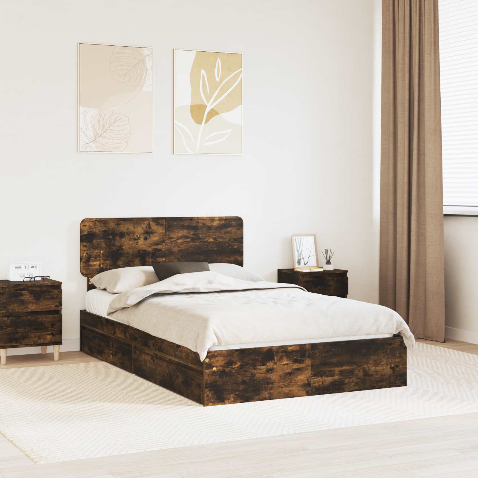 Letto con Contenitore con testiera Rovere fumé 135 x 190 cm | homemem39