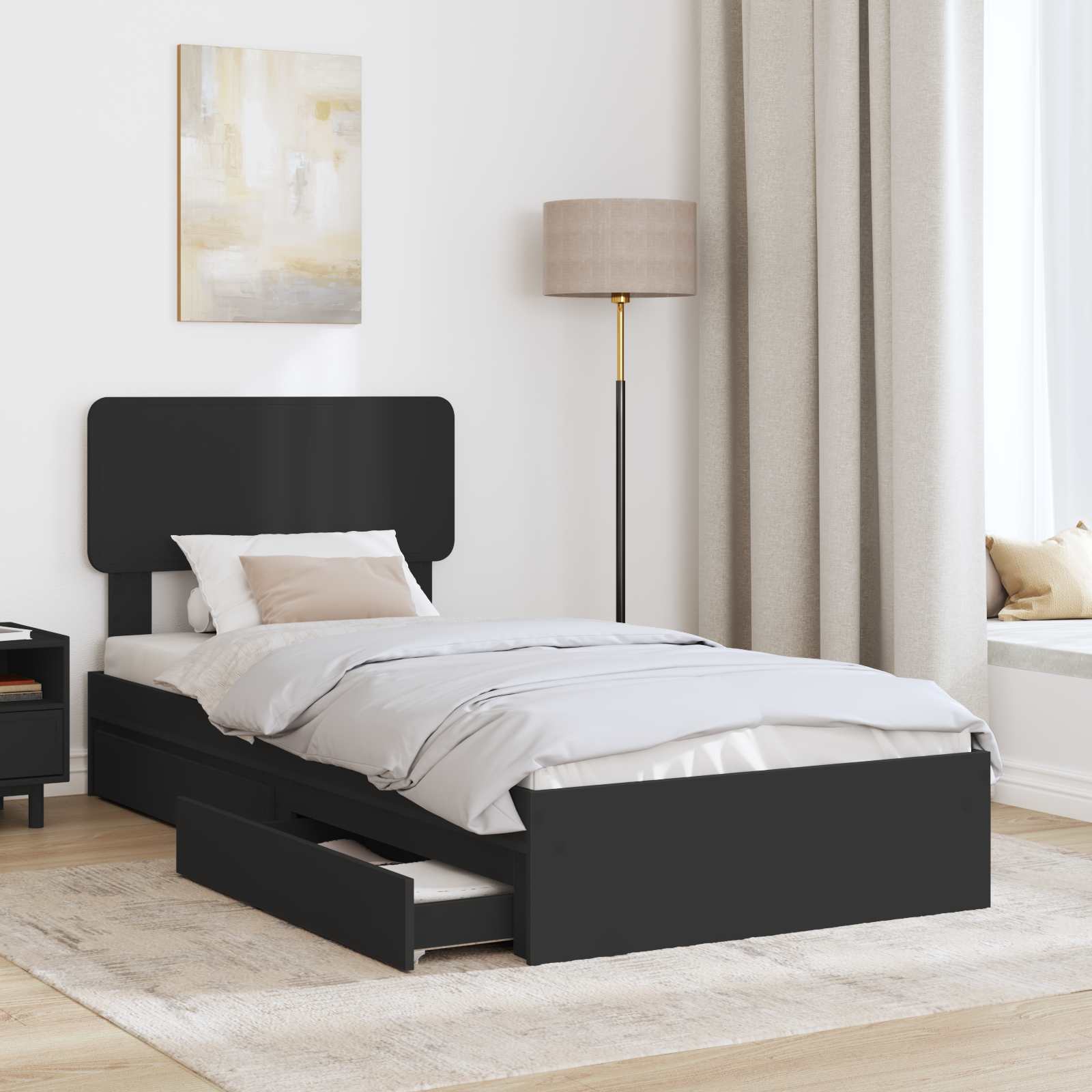 Letto con Contenitore Nero 90 x 190 cm Legno multistrato | homemem39