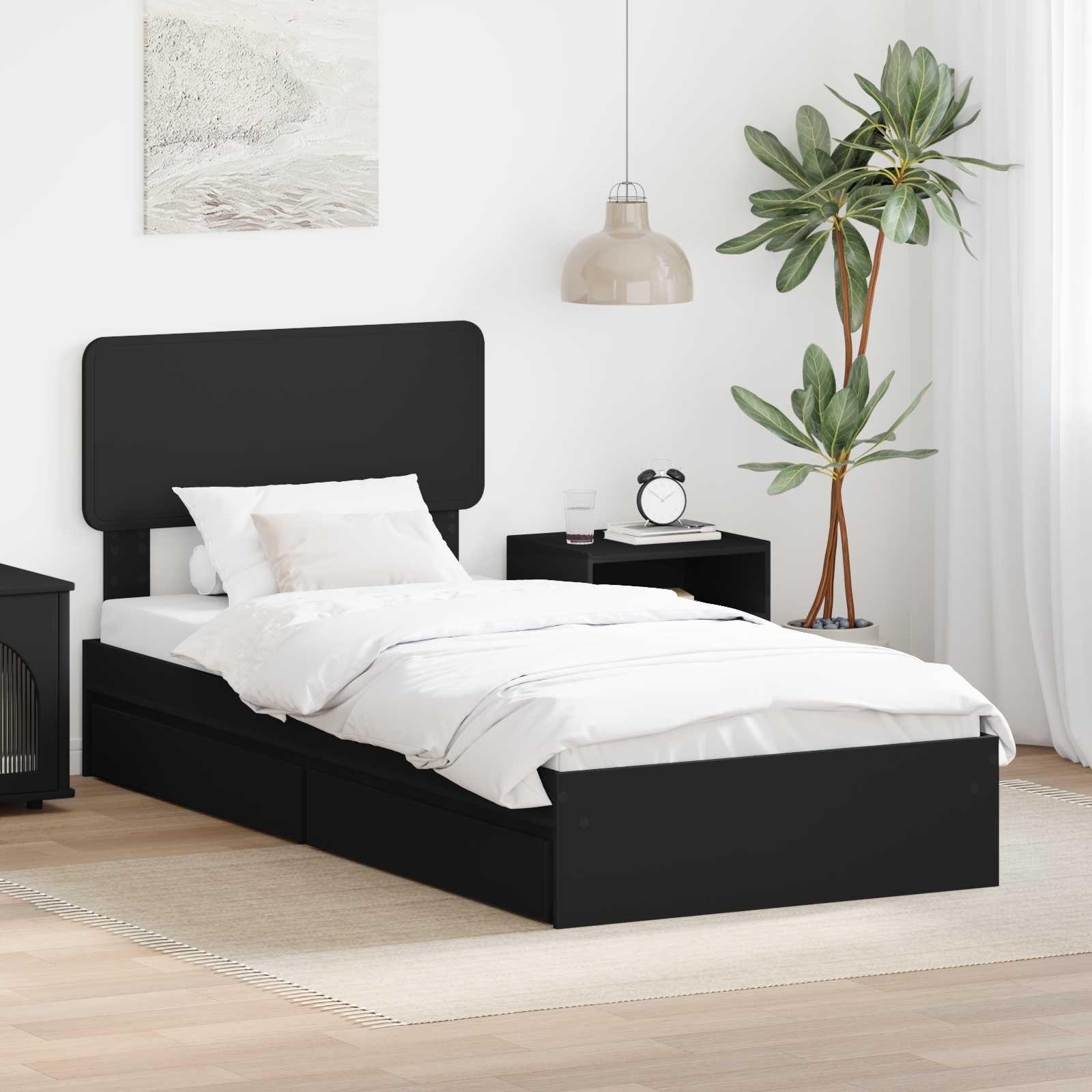 Letto con Contenitore Nero 75 x 190 cm Legno multistrato | homemem39