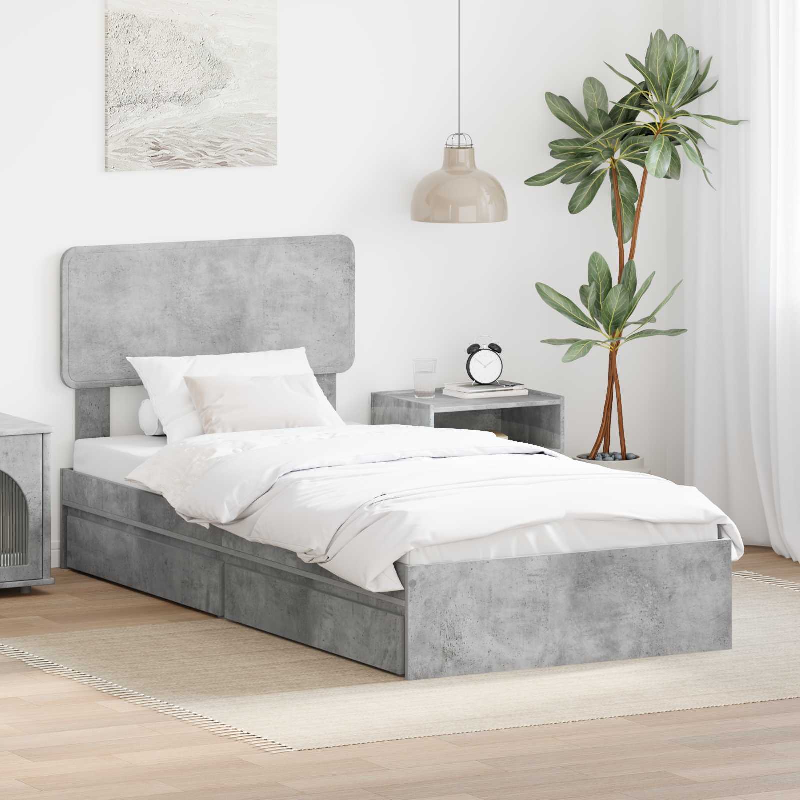 Letto con Contenitore con testiera Grigio cemento 70 x 190 cm | homemem39