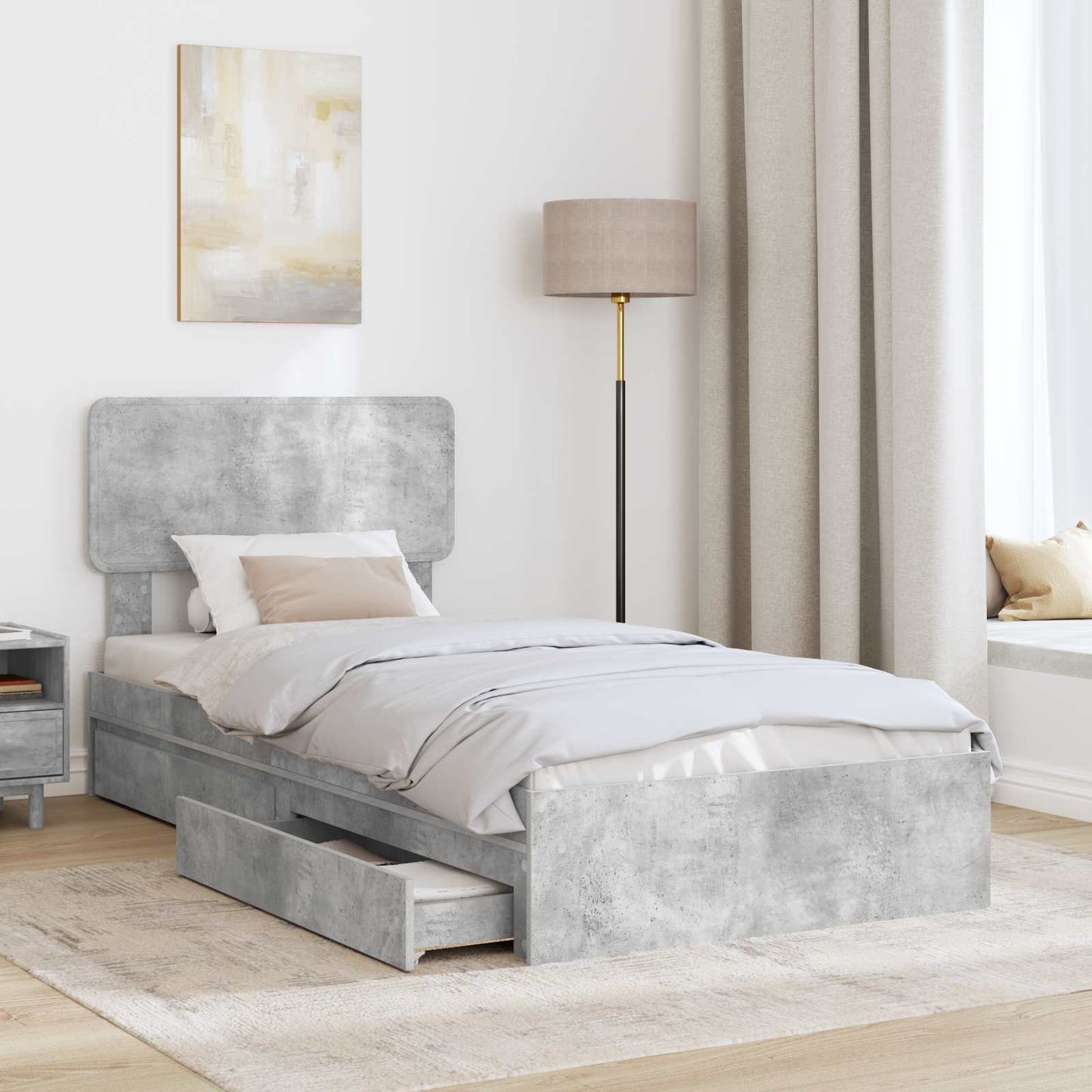 Letto con Contenitore con testiera Grigio cemento 70 x 190 cm | homemem39