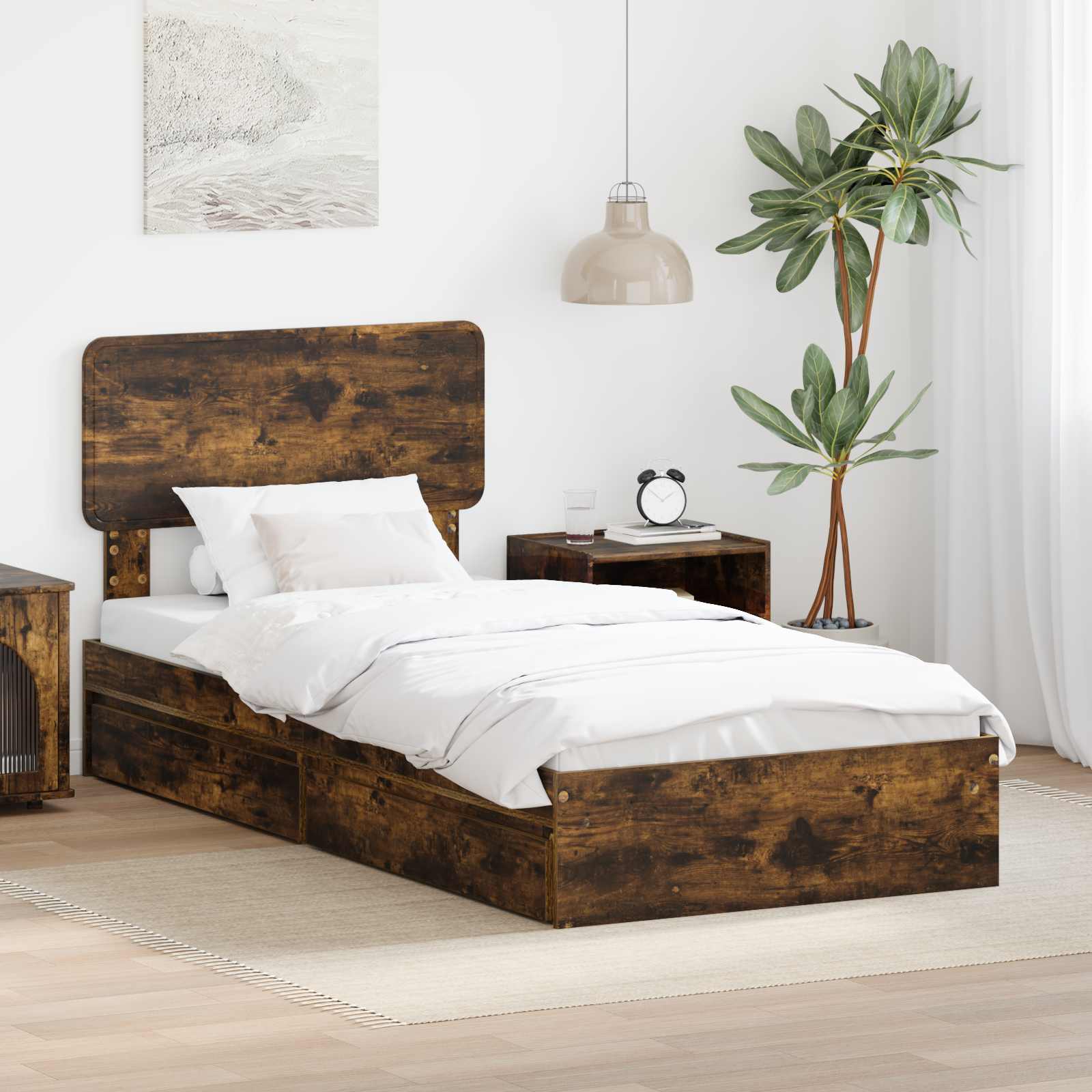Letto con Contenitore Rovere fumé 75 x 190 cm Legno multistrato | homemem39
