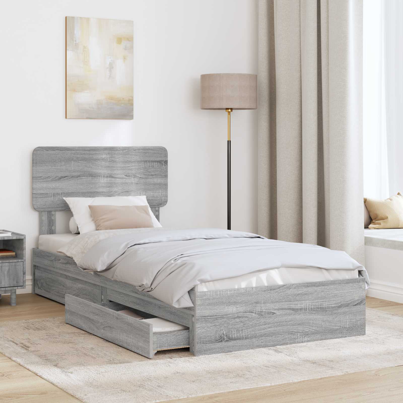Letto con Contenitore con testiera Grigio Sonoma 75 x 190 cm | homemem39