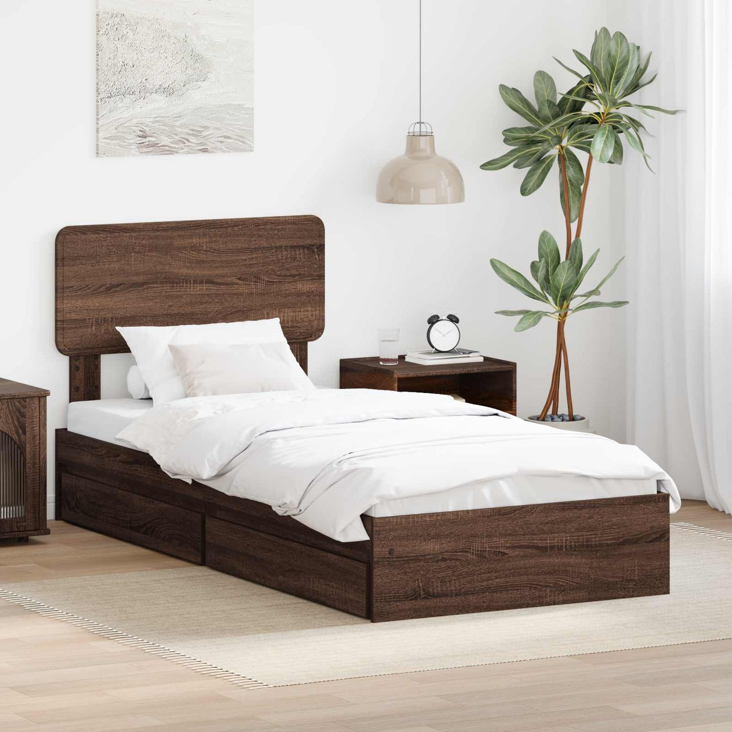 Letto con Contenitore con testiera Rovere Marrone 75 x 190 cm | homemem39