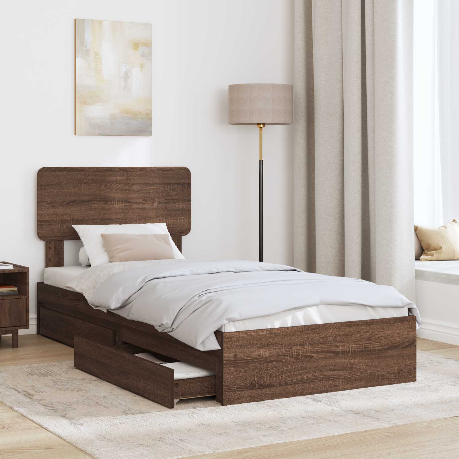 Letto con Contenitore con testiera Rovere Marrone 75 x 190 cm | homemem39