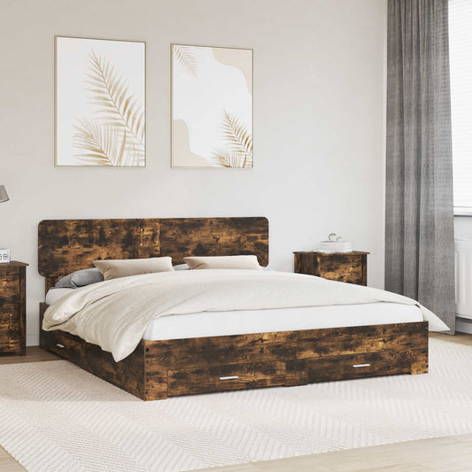 Struttura del letto Rovere fumé 200 x 200 cm Legno multistrato | homemem39