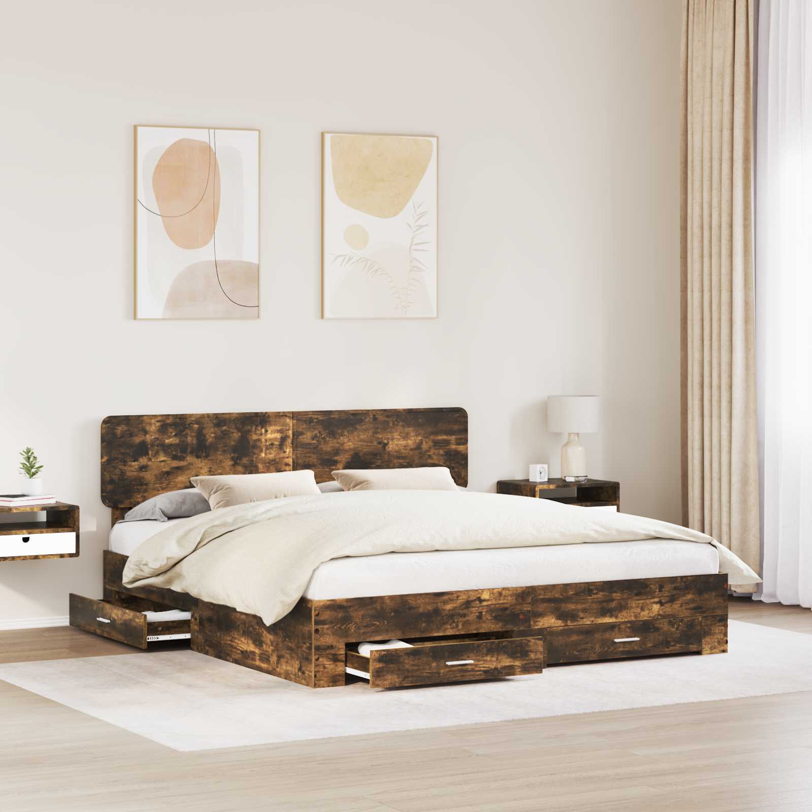 Struttura del letto Rovere fumé 200 x 200 cm Legno multistrato | homemem39