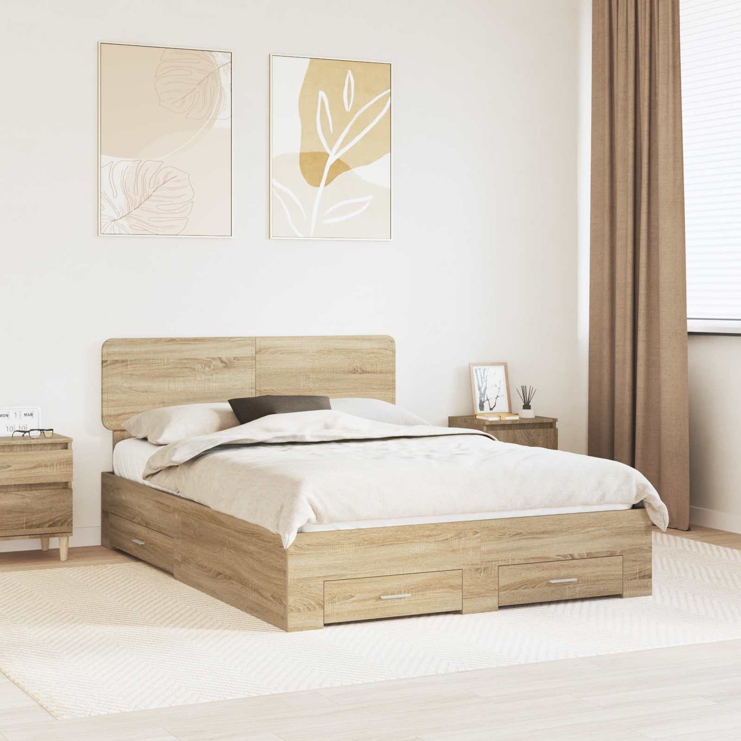 Struttura del letto con testiera Rovere Sonoma 150 x 200 cm | homemem39