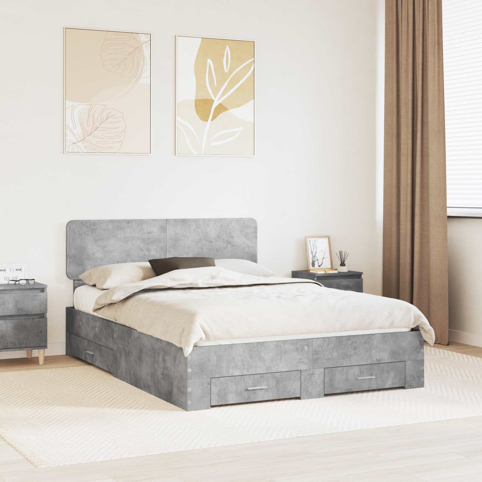 Struttura del letto con testiera Grigio cemento 150 x 200 cm | homemem39